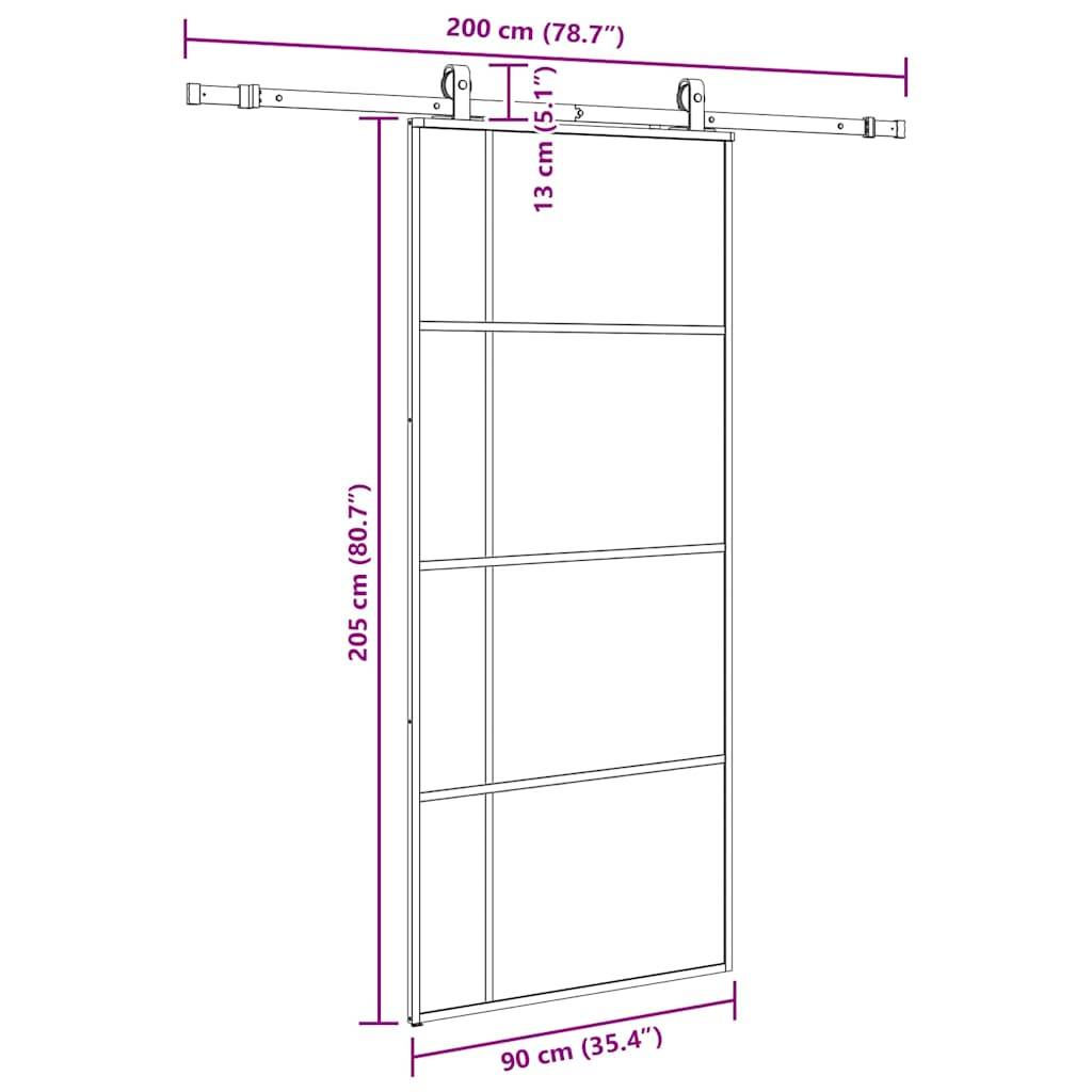 vidaXL Schiebetür mit Beschlag Schwarz 90x205 cm ESG-Glas