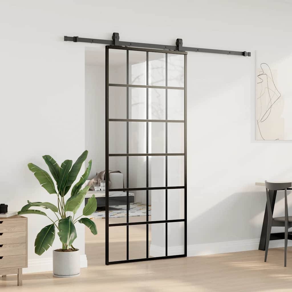 vidaXL Schiebetür mit Beschlag Schwarz 90x205 cm ESG-Glas