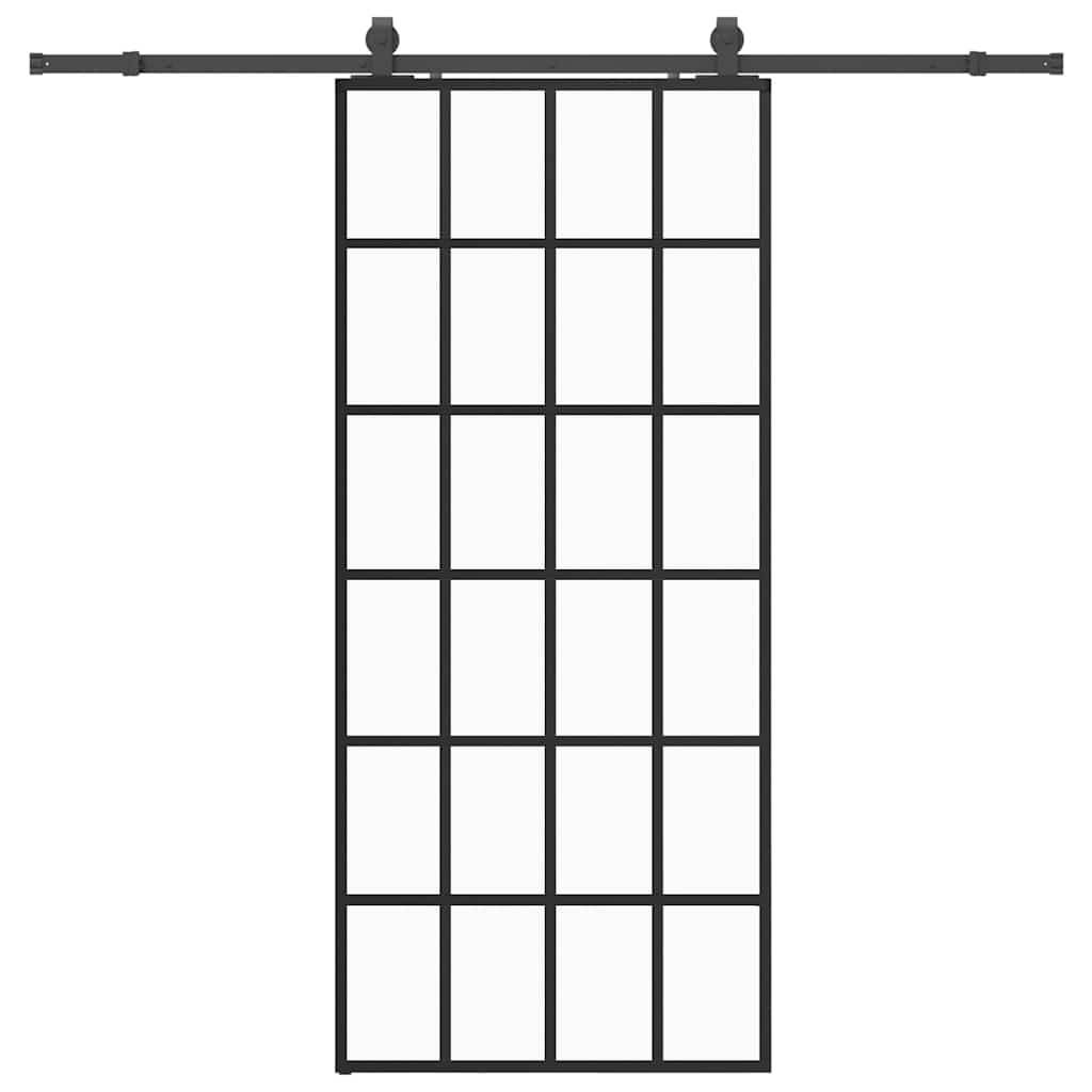 vidaXL Schiebetür mit Beschlag Schwarz 90x205 cm ESG-Glas