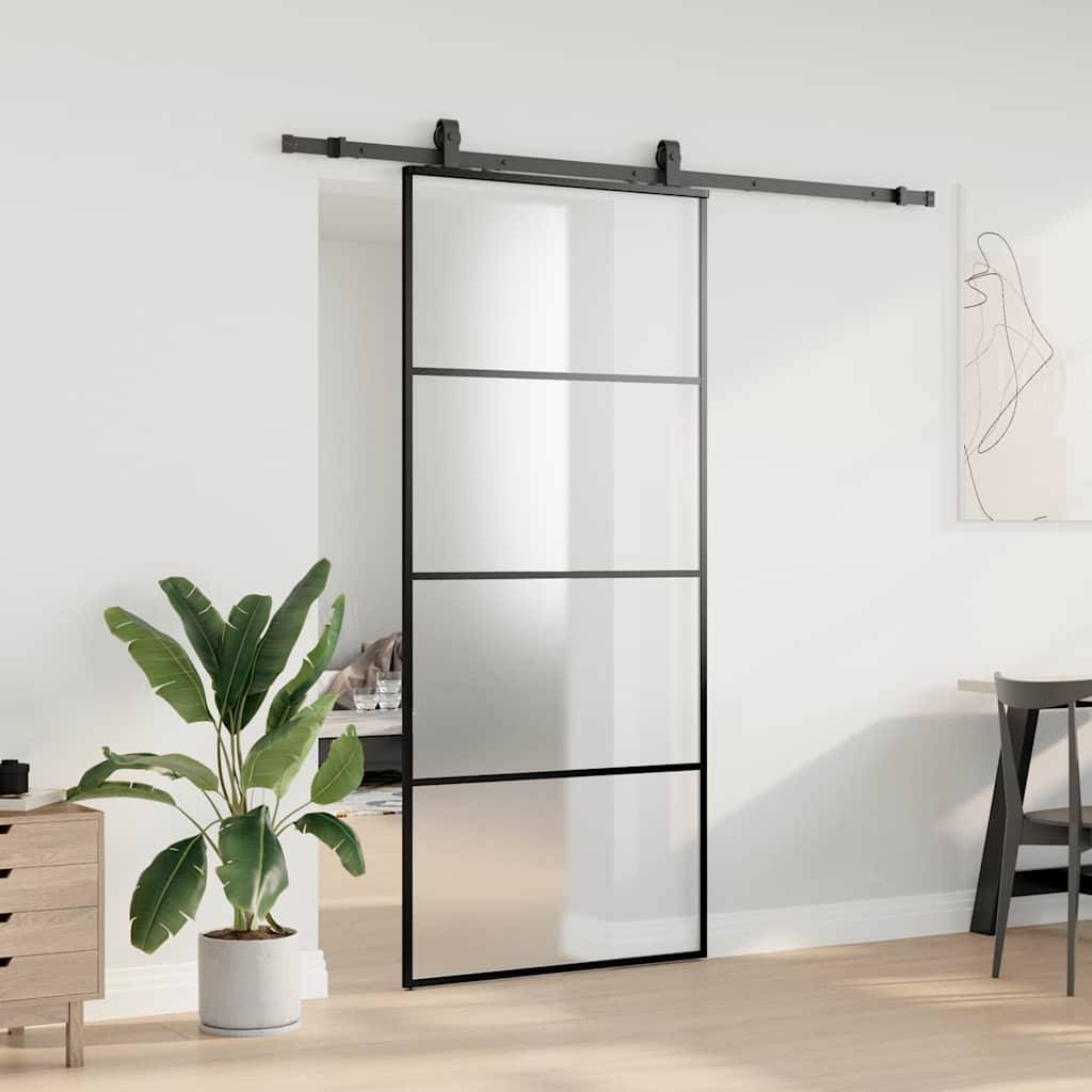 vidaXL Schiebetür mit Beschlag Schwarz 90x205 cm ESG-Glas