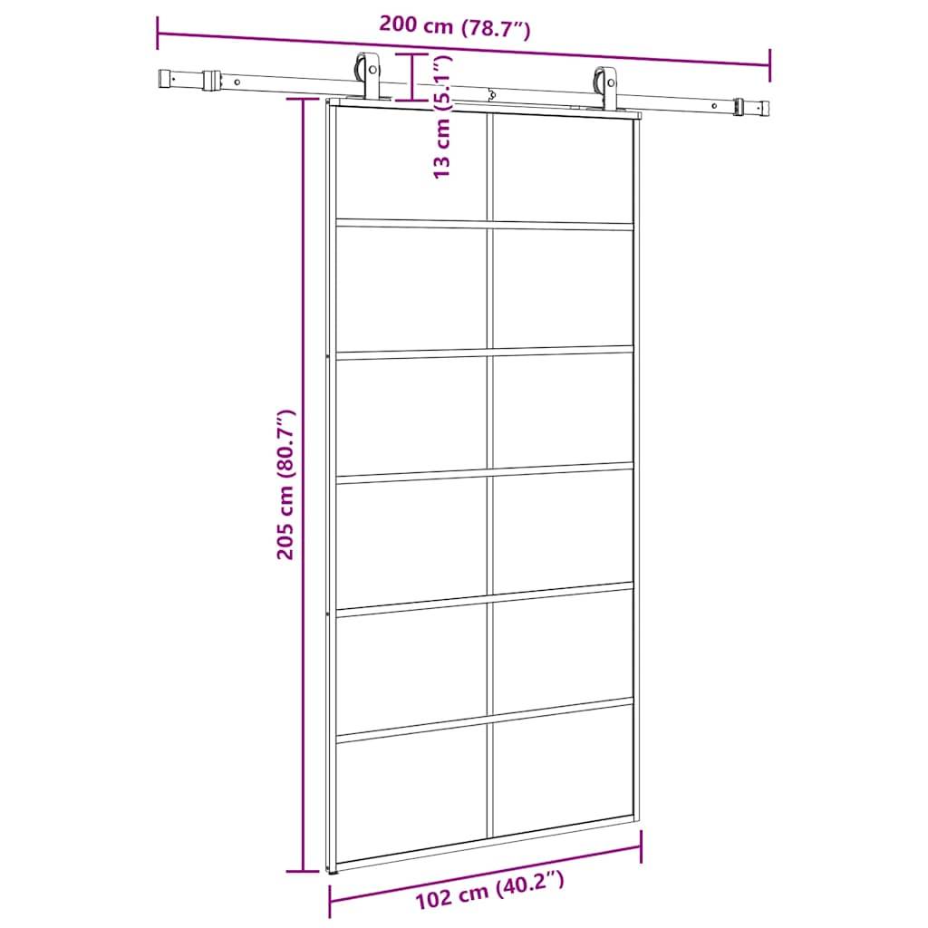 vidaXL Schiebetür mit Beschlag Schwarz 102x205 cm ESG-Glas