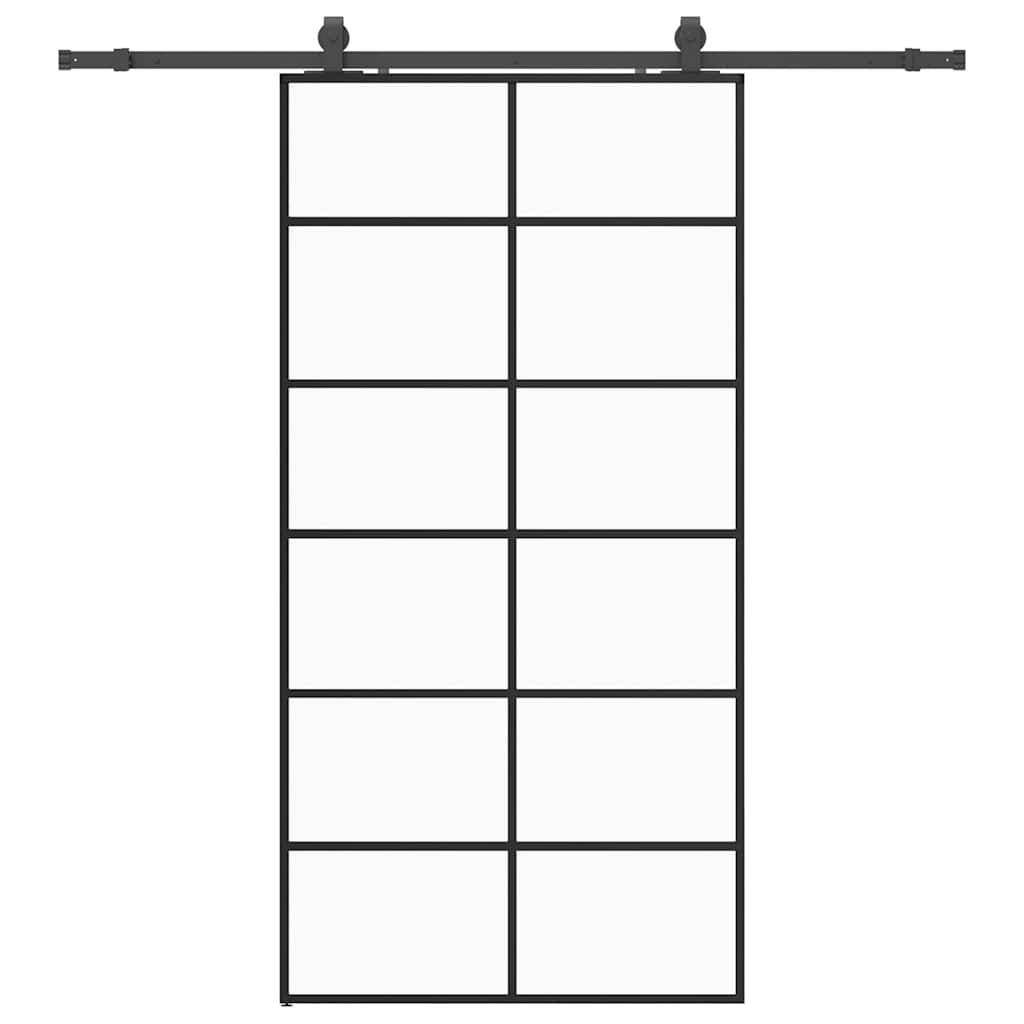 vidaXL Schiebetür mit Beschlag Schwarz 102x205 cm ESG-Glas