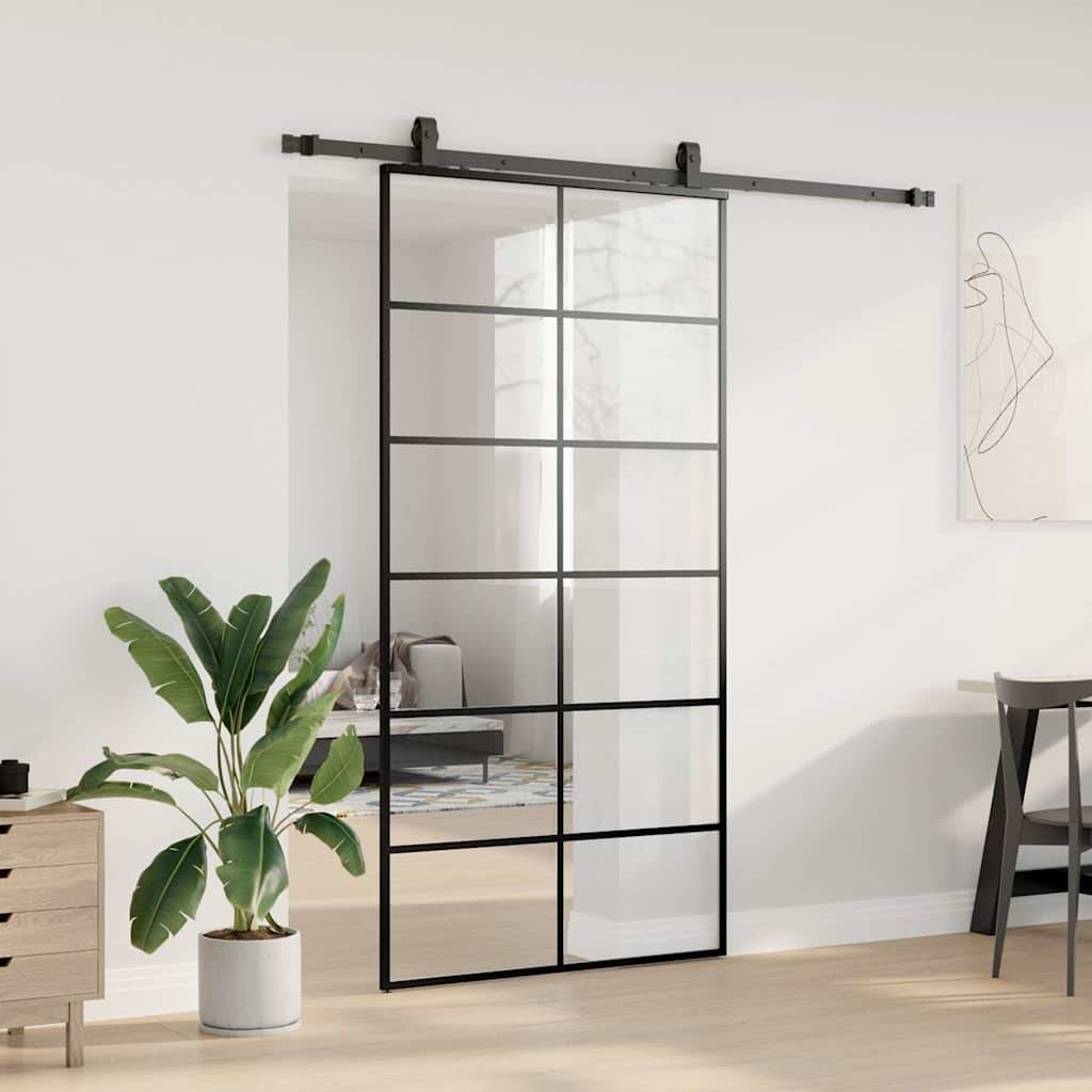 vidaXL Schiebetür mit Beschlag Schwarz 102x205 cm ESG-Glas
