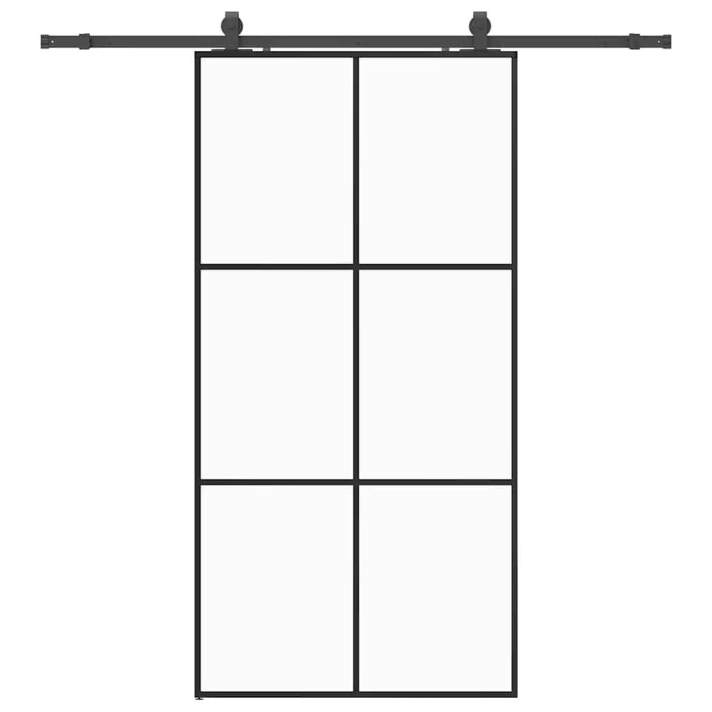 vidaXL Schiebetür mit Beschlag Schwarz 102x205 cm ESG-Glas