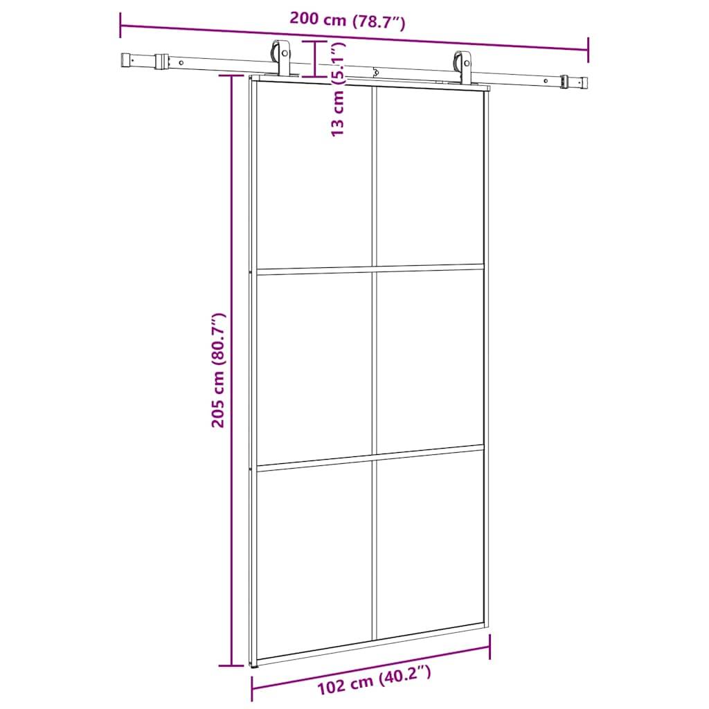 vidaXL Schiebetür mit Beschlag Schwarz 102x205 cm ESG-Glas