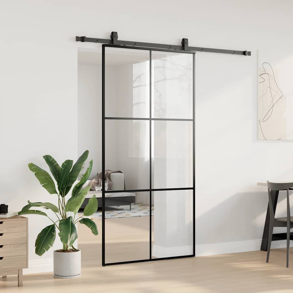 vidaXL Schiebetür mit Beschlag Schwarz 102x205 cm ESG-Glas