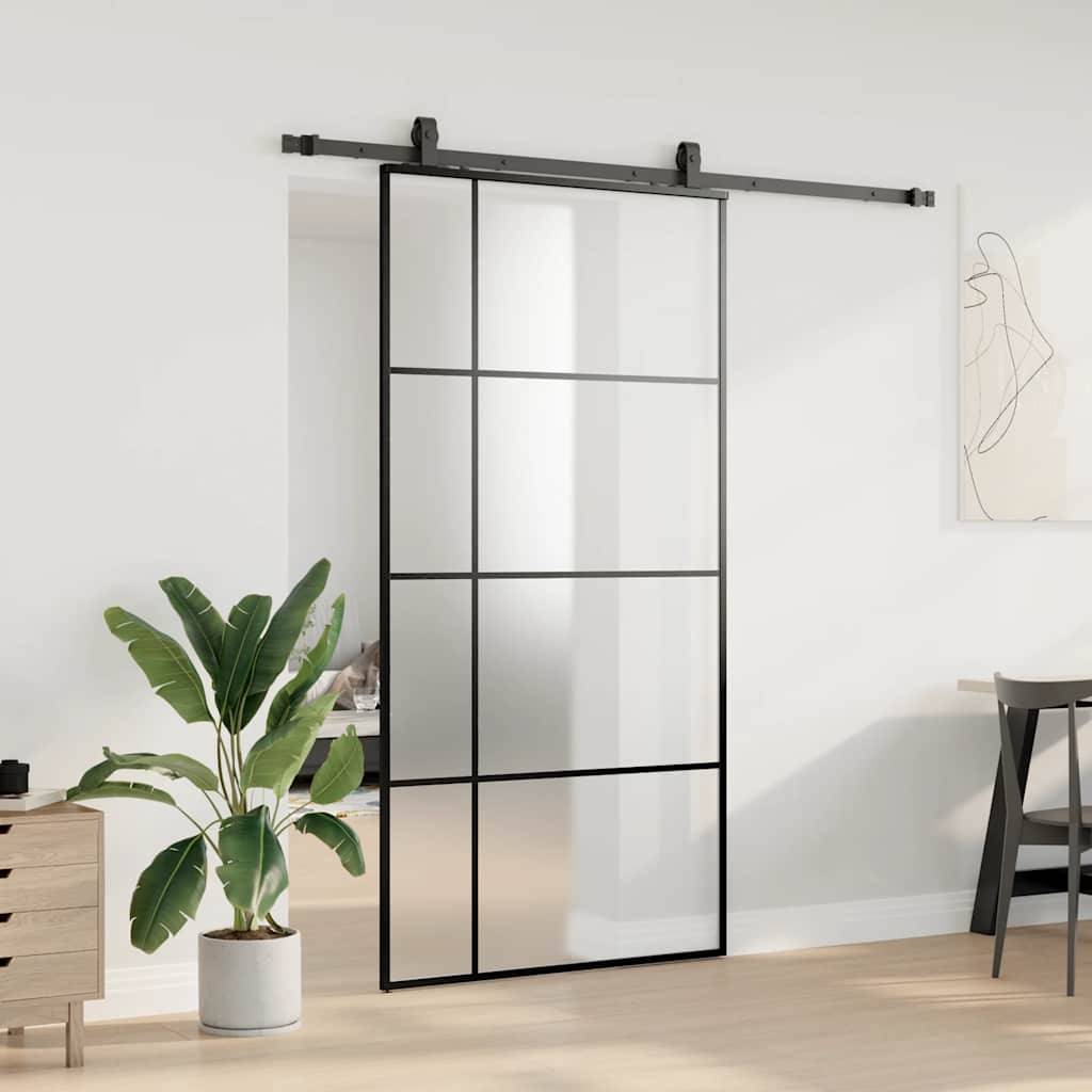vidaXL Schiebetür mit Beschlag Schwarz 102,5x205 cm ESG-Glas
