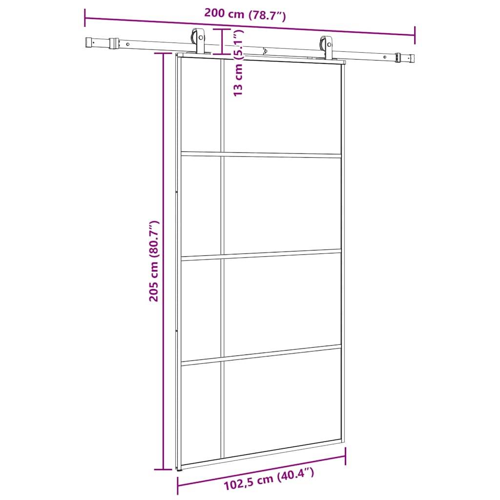 vidaXL Schiebetür mit Beschlag Schwarz 102,5x205 cm ESG-Glas
