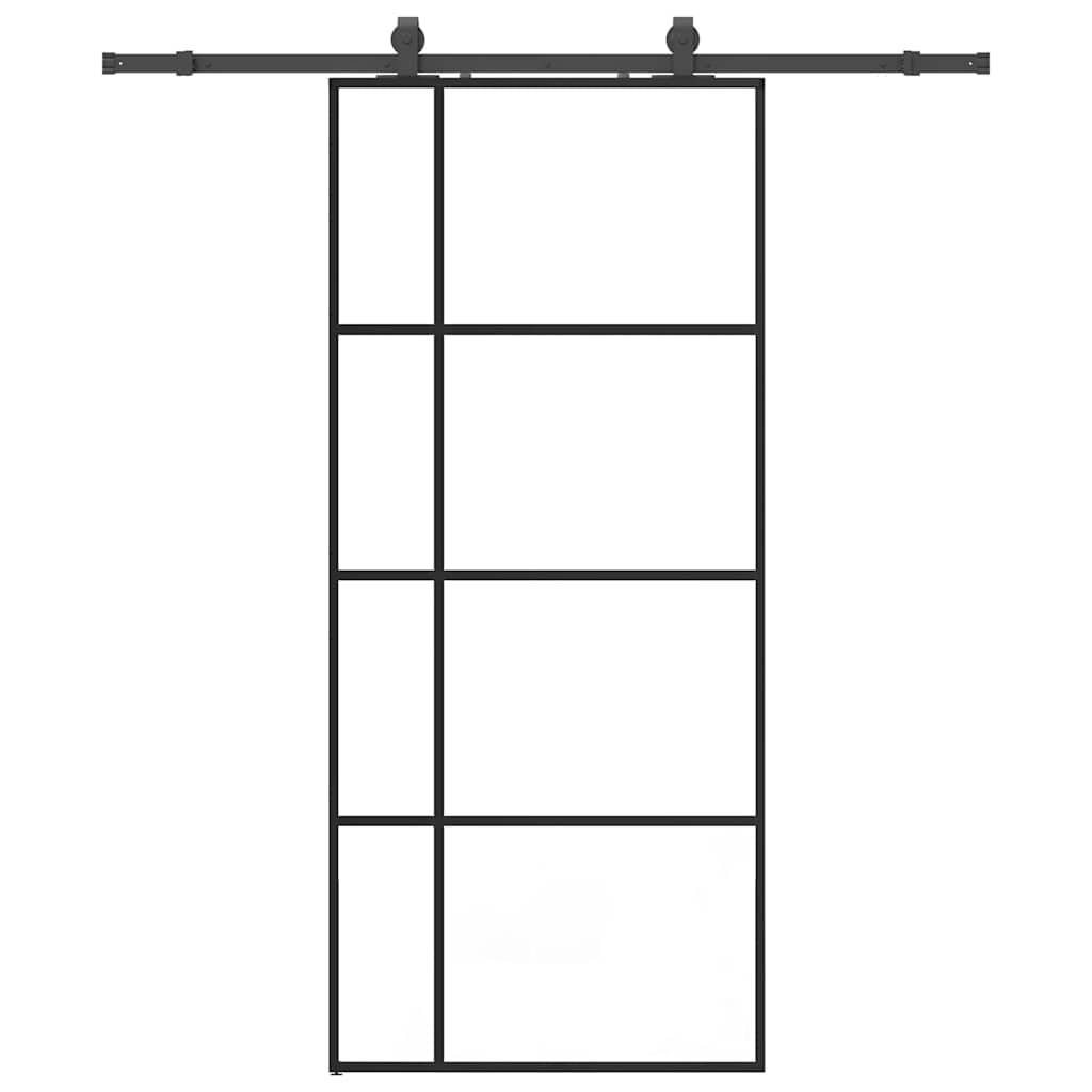 vidaXL Schiebetür mit Beschlag Schwarz 90x205 cm ESG-Glas