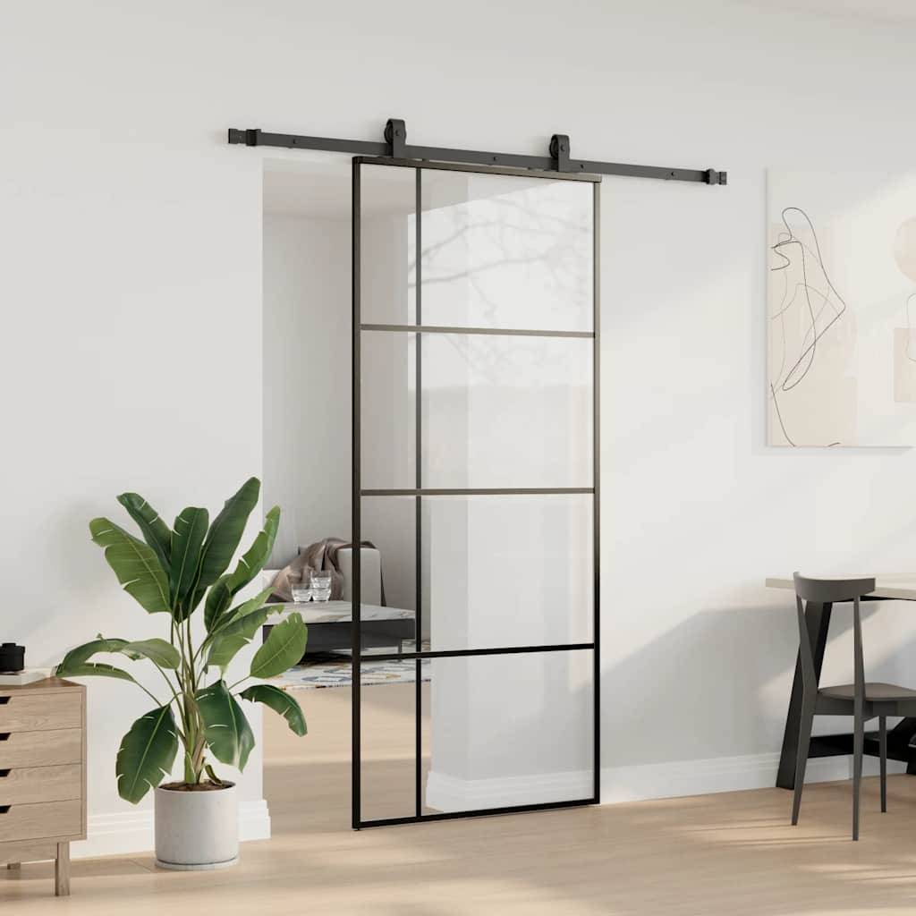 vidaXL Schiebetür mit Beschlag Schwarz 90x205 cm ESG-Glas