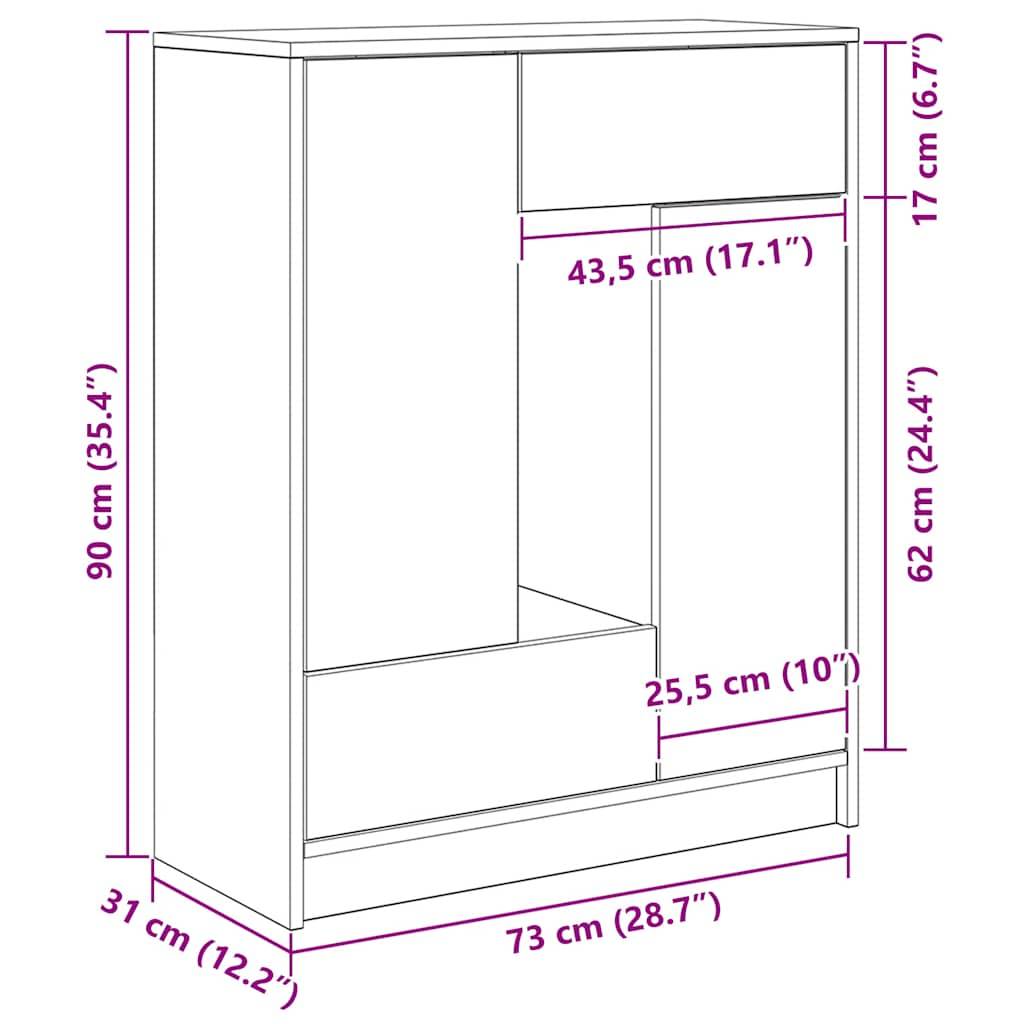 vidaXL Sideboard mit Schubladen und Türen Artisan-Eiche 73x31x90 cm