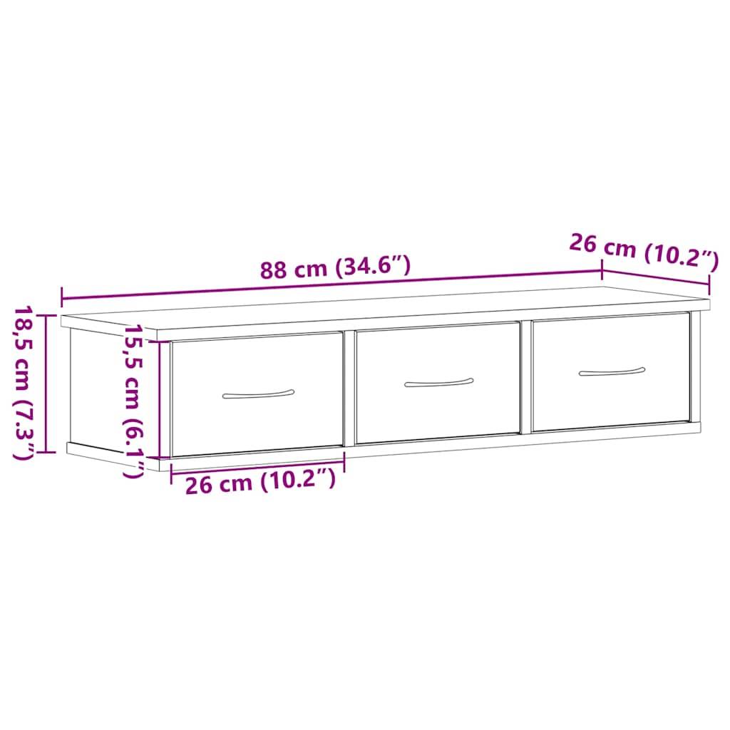 vidaXL Wandschrank Schwarz Eichen-Optik 88x26x18,5 cm Holzwerkstoff