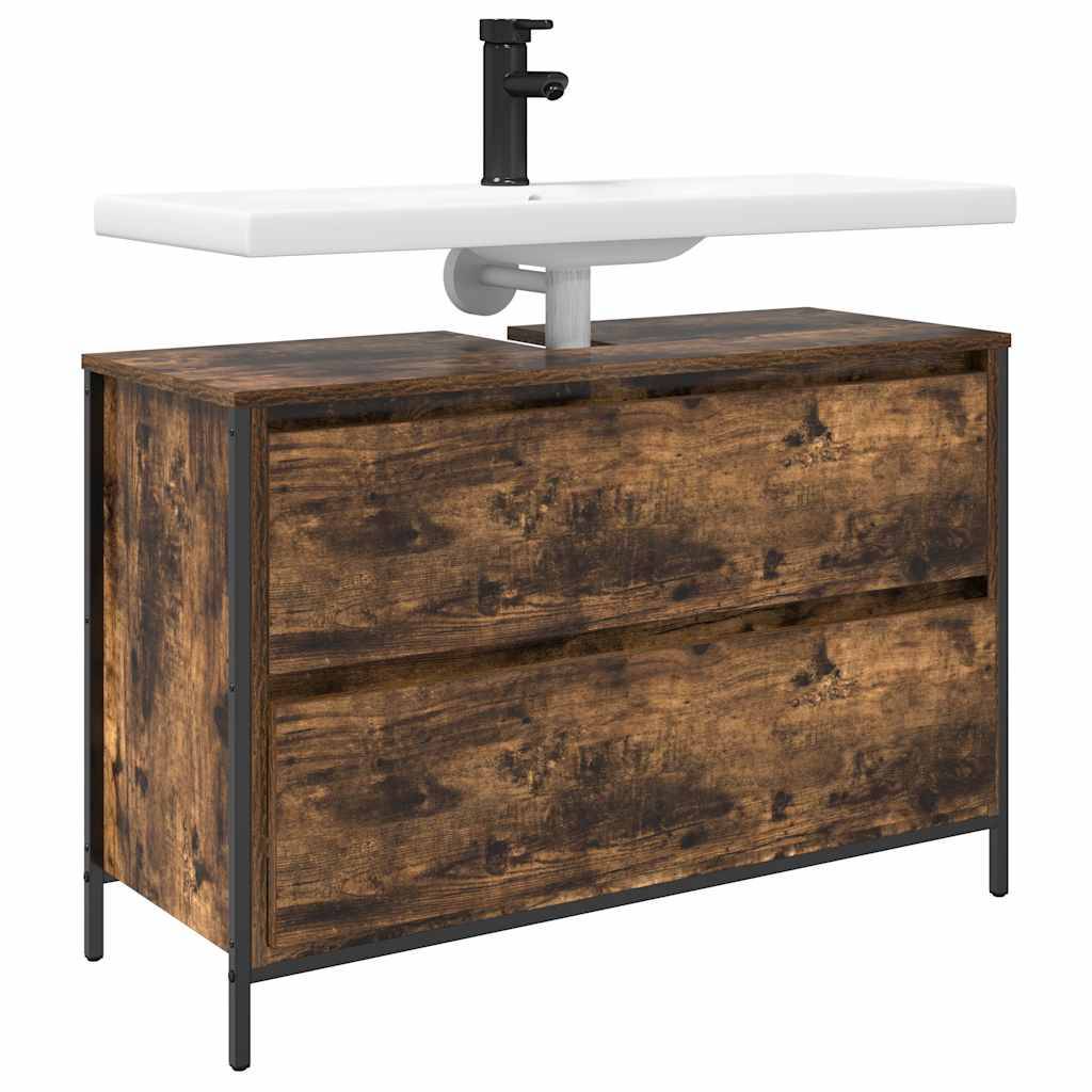 vidaXL Waschbeckenunterschrank mit Schubladen Räuchereiche