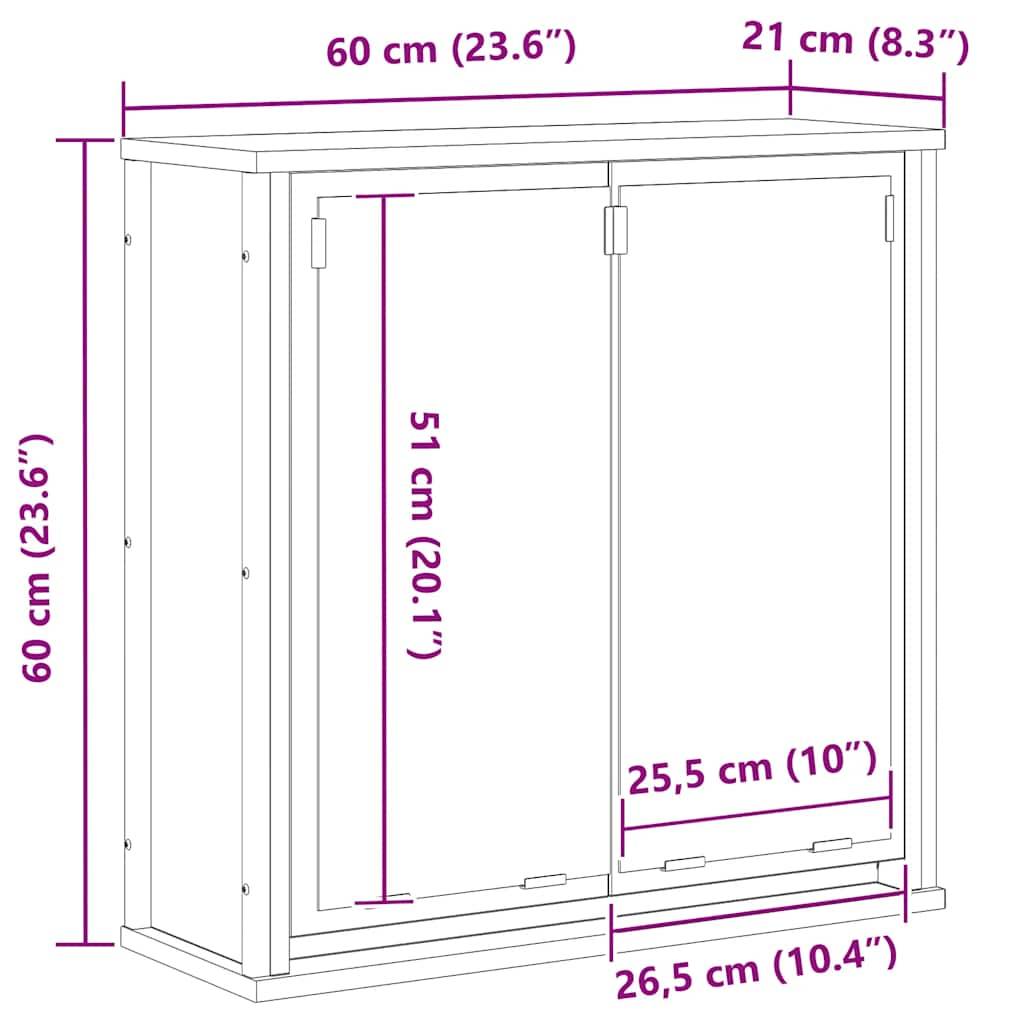 vidaXL Bad-Wandschrank mit Spiegel Braun Eichen-Optik 60x21x60 cm