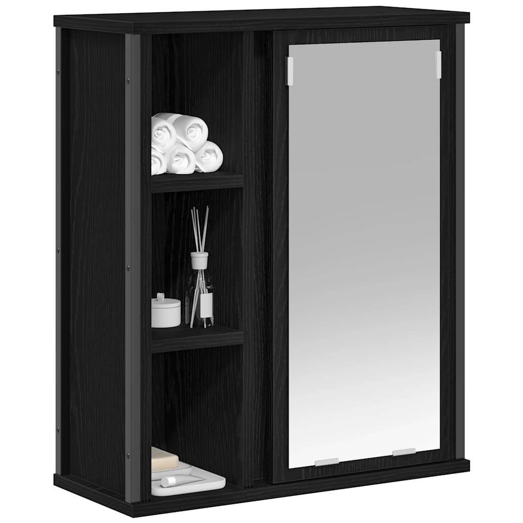 vidaXL Bad-Wandschrank mit Spiegel Schwarz Eichen-Optik 50x21x60 cm