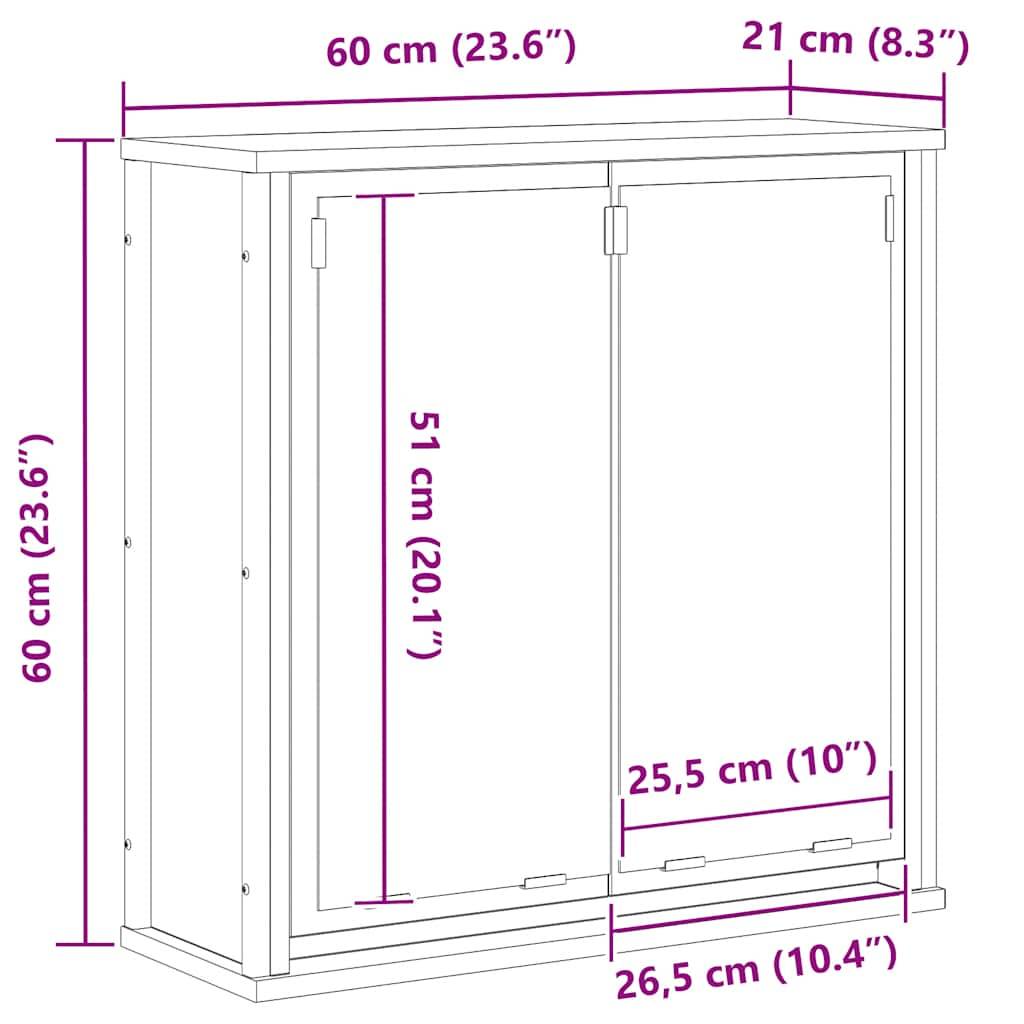 vidaXL Bad-Wandschrank mit Spiegel Schwarz Eichen-Optik 60x21x60 cm