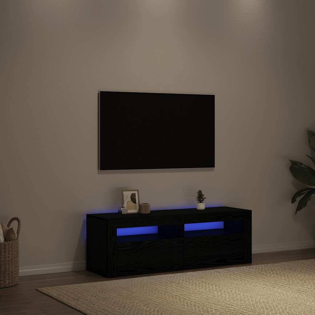 vidaXL TV-Schrank mit LED-Leuchten Schwarz Eichen-Optik 120x35x40 cm