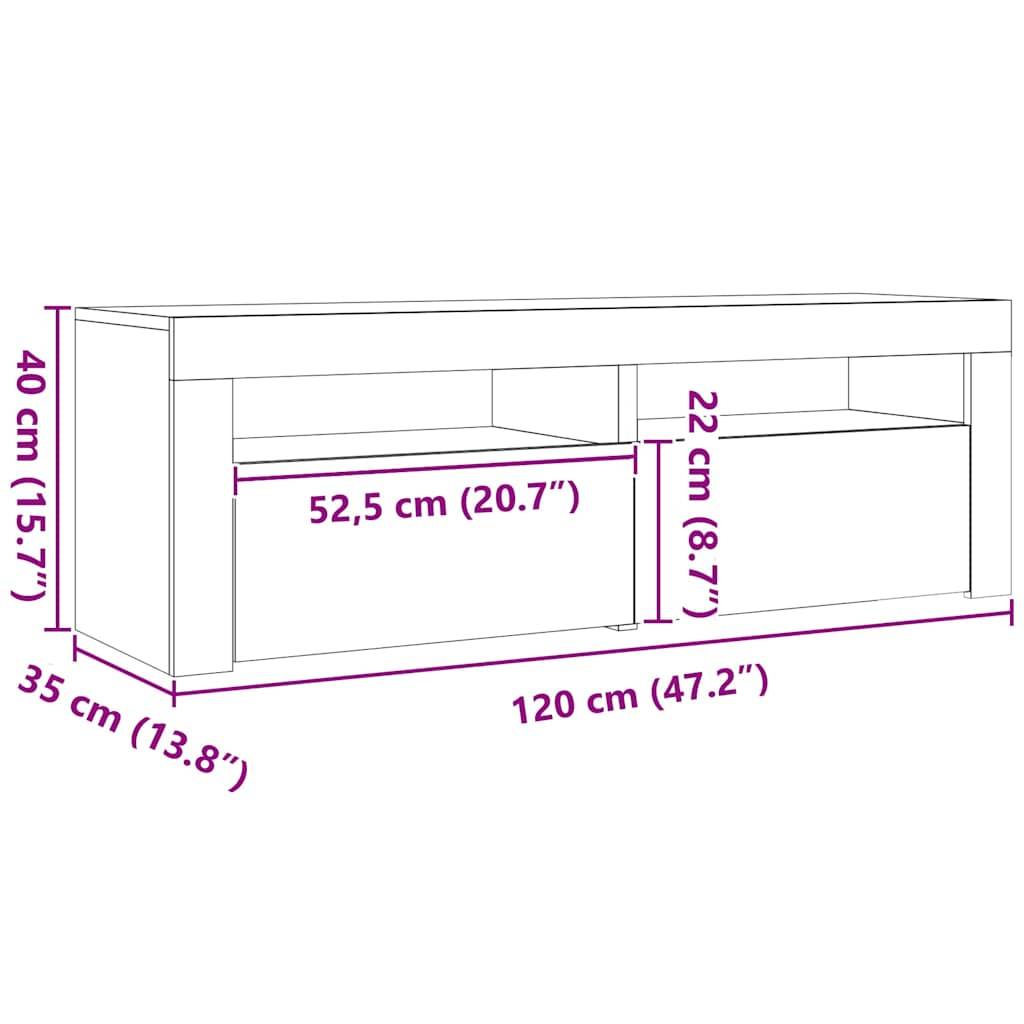 vidaXL TV-Schrank mit LED-Leuchten Schwarz Eichen-Optik 120x35x40 cm