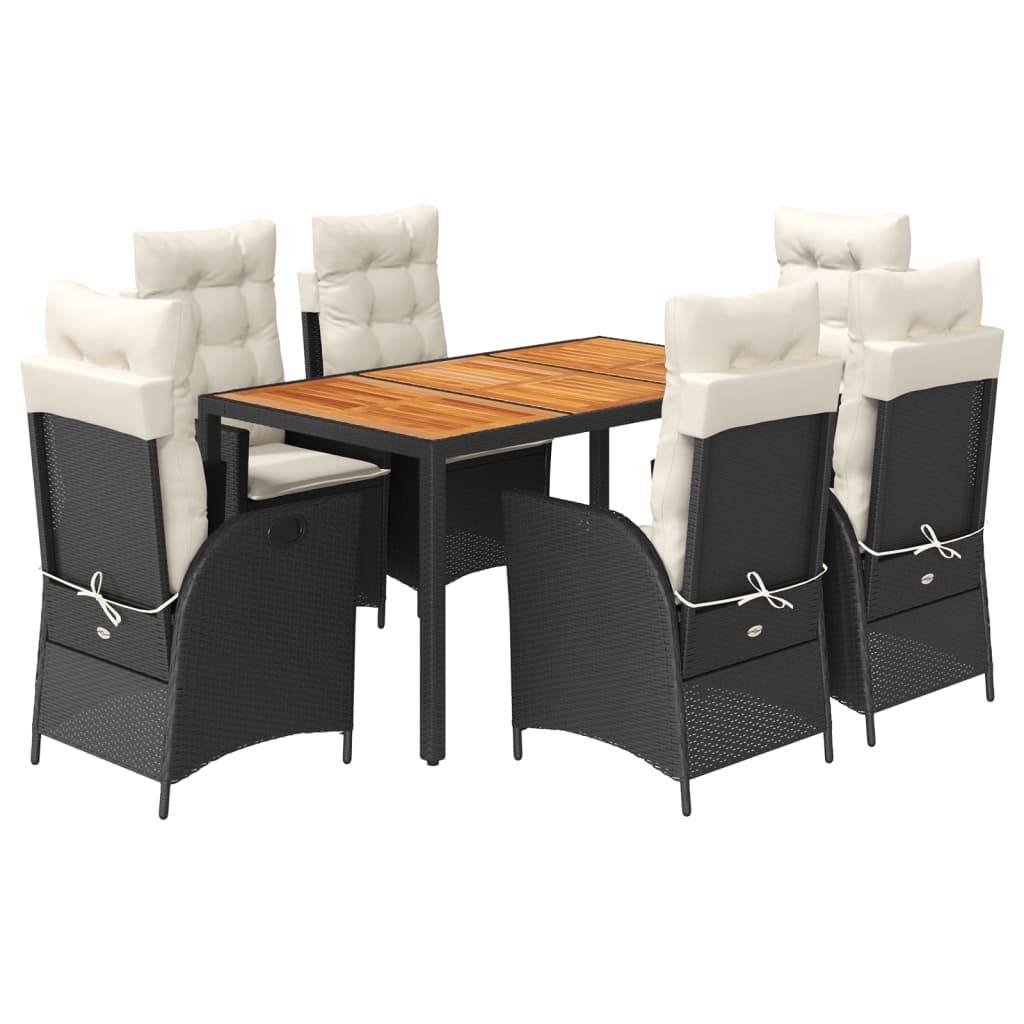 vidaXL 7-tlg. Garten-Essgruppe mit Kissen Schwarz Poly Rattan