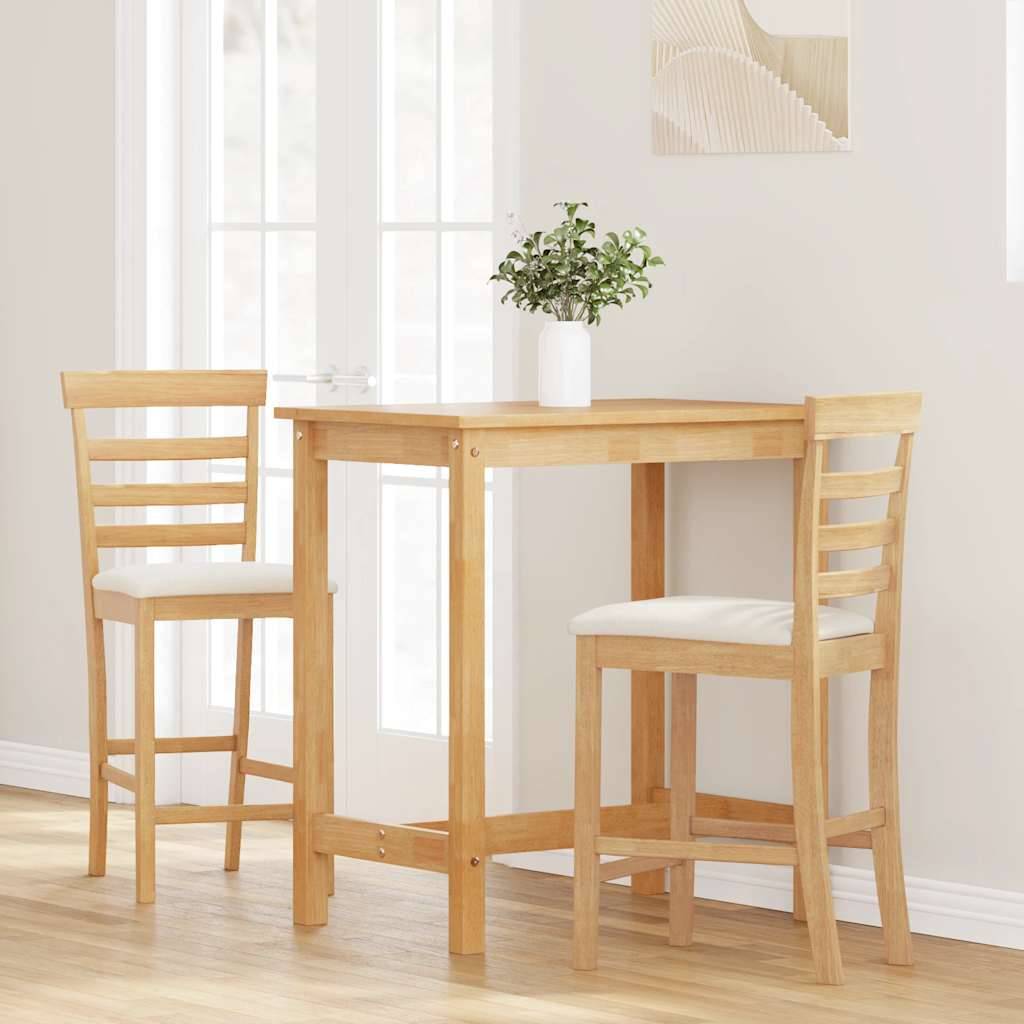 vidaXL Barhocker mit Kissen 2 Stk. Natur Massivholz Gummibaum