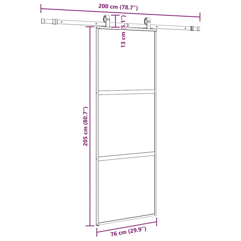 vidaXL Schiebetür mit Beschlag Schwarz 76x205 cm Hartglas