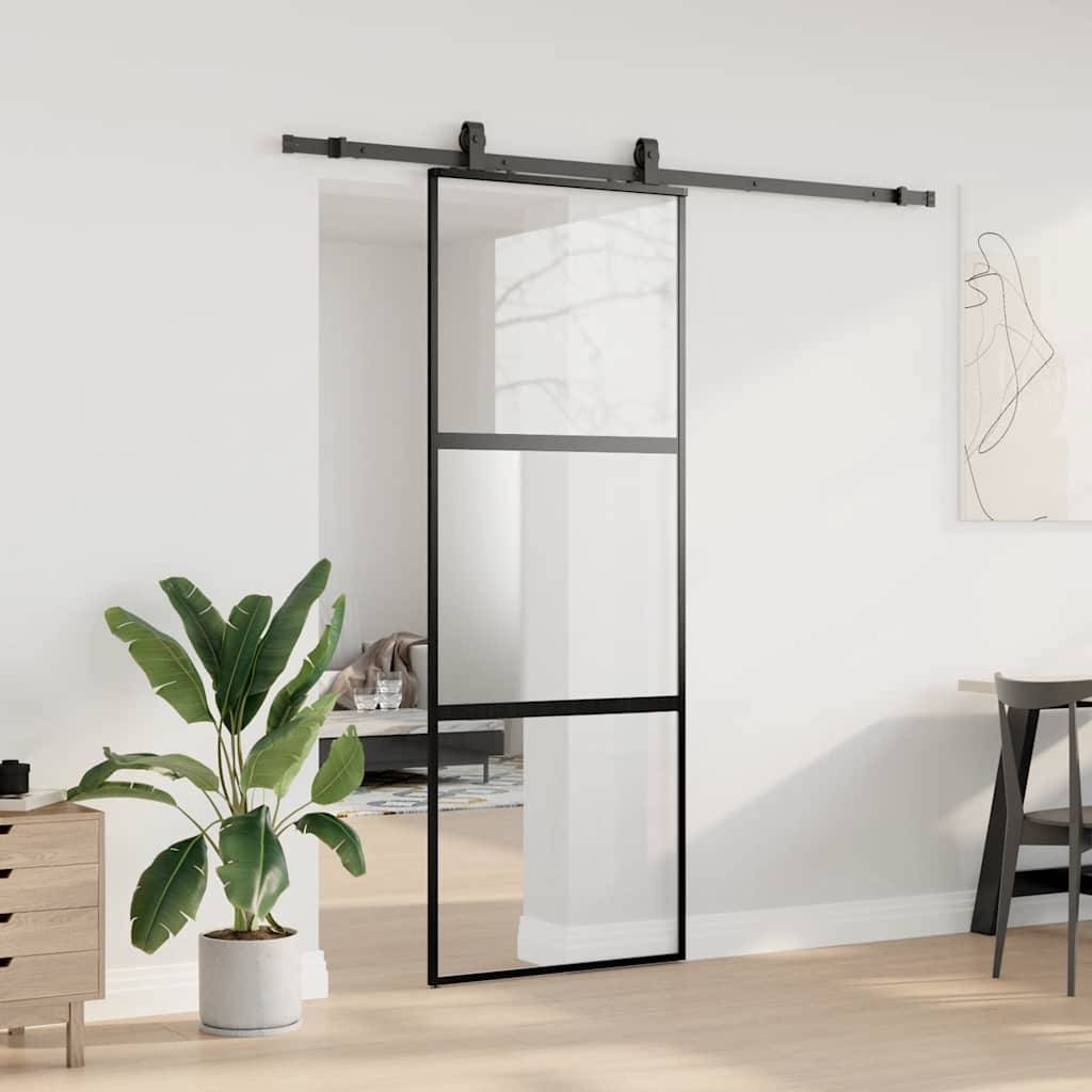 vidaXL Schiebetür mit Beschlag Schwarz 76x205 cm Hartglas