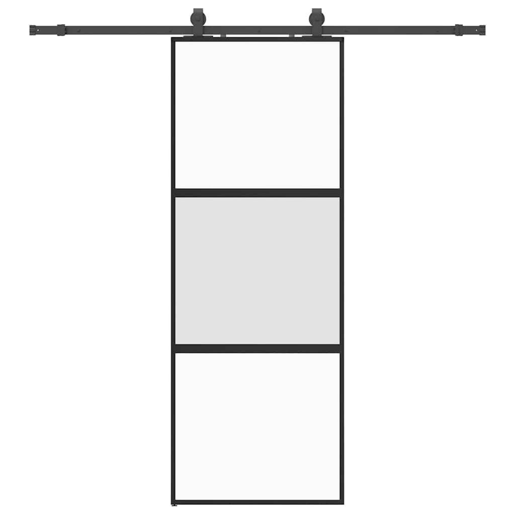 vidaXL Schiebetür mit Beschlag Schwarz 76x205 cm Hartglas