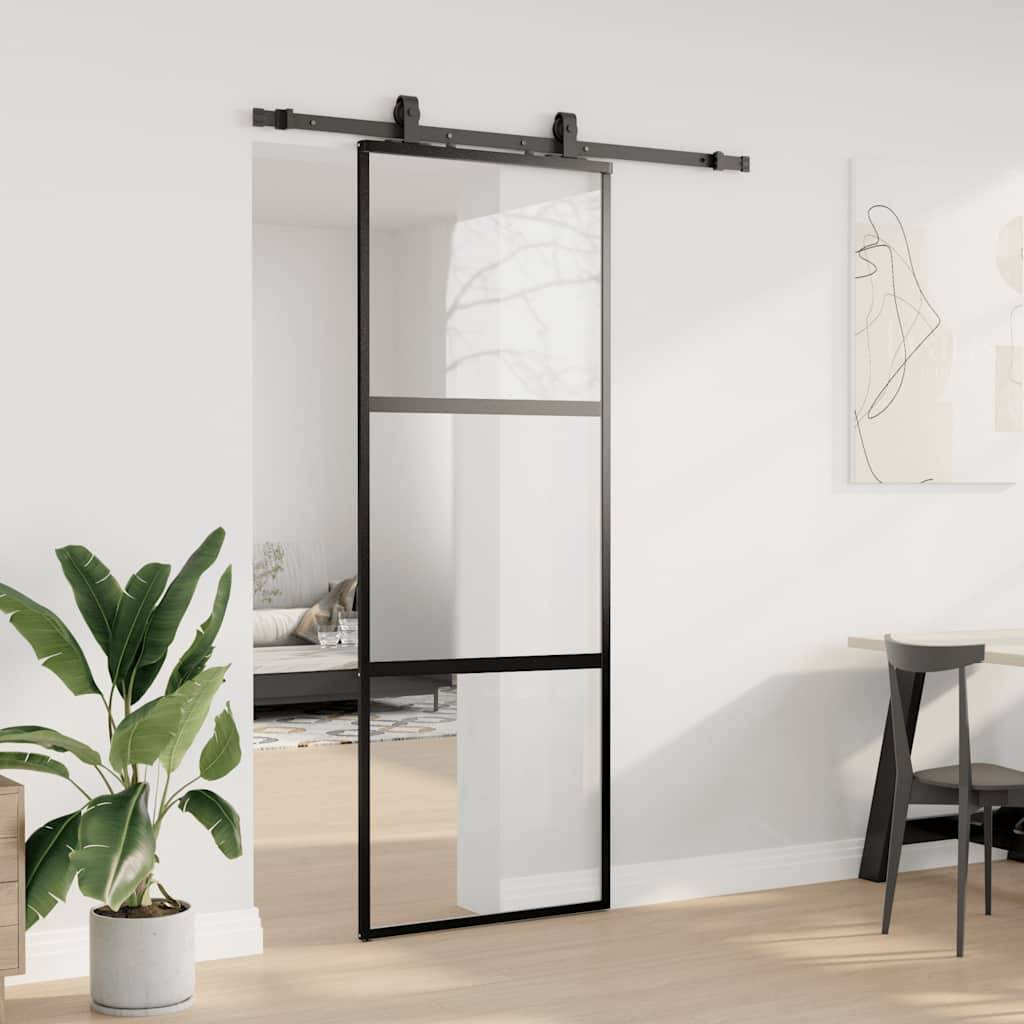 vidaXL Schiebetür mit Beschlag Schwarz 76x205 cm Hartglas