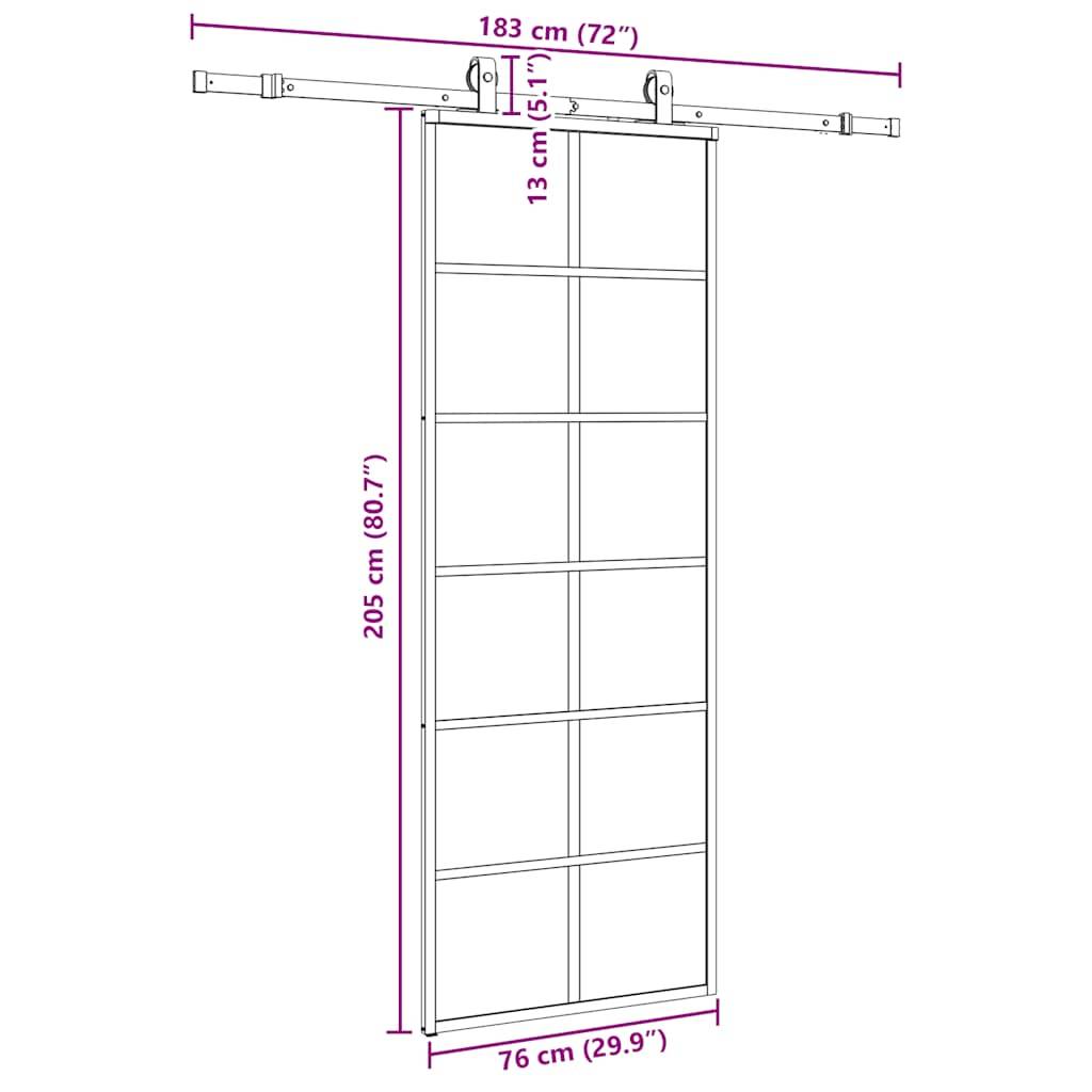 vidaXL Schiebetür mit Beschlag Schwarz 76x205 cm ESG-Glas