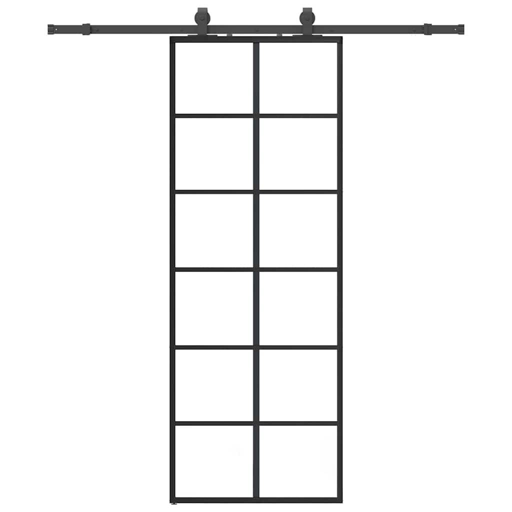 vidaXL Schiebetür mit Beschlag Schwarz 76x205 cm ESG-Glas