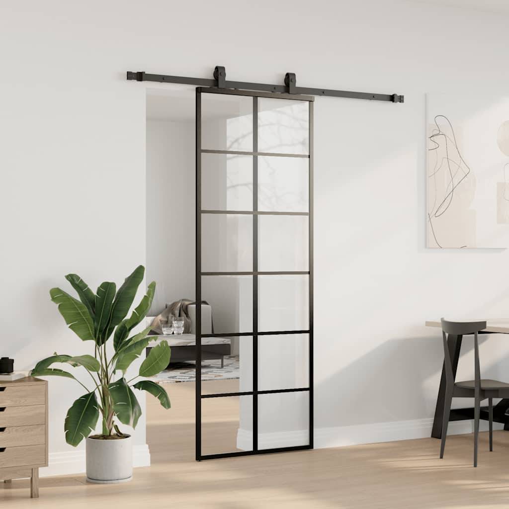vidaXL Schiebetür mit Beschlag Schwarz 76x205 cm ESG-Glas