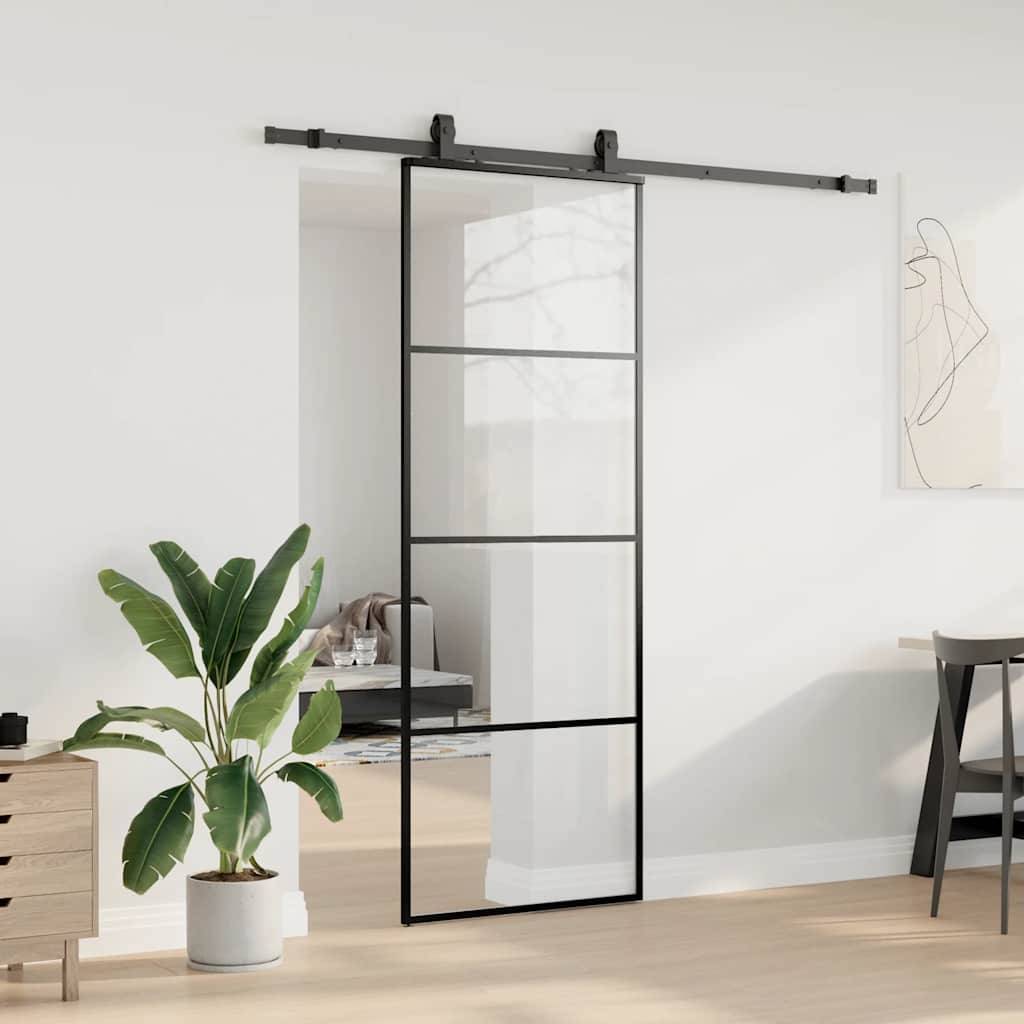 vidaXL Schiebetür mit Beschlag Schwarz 76x205 cm ESG-Glas