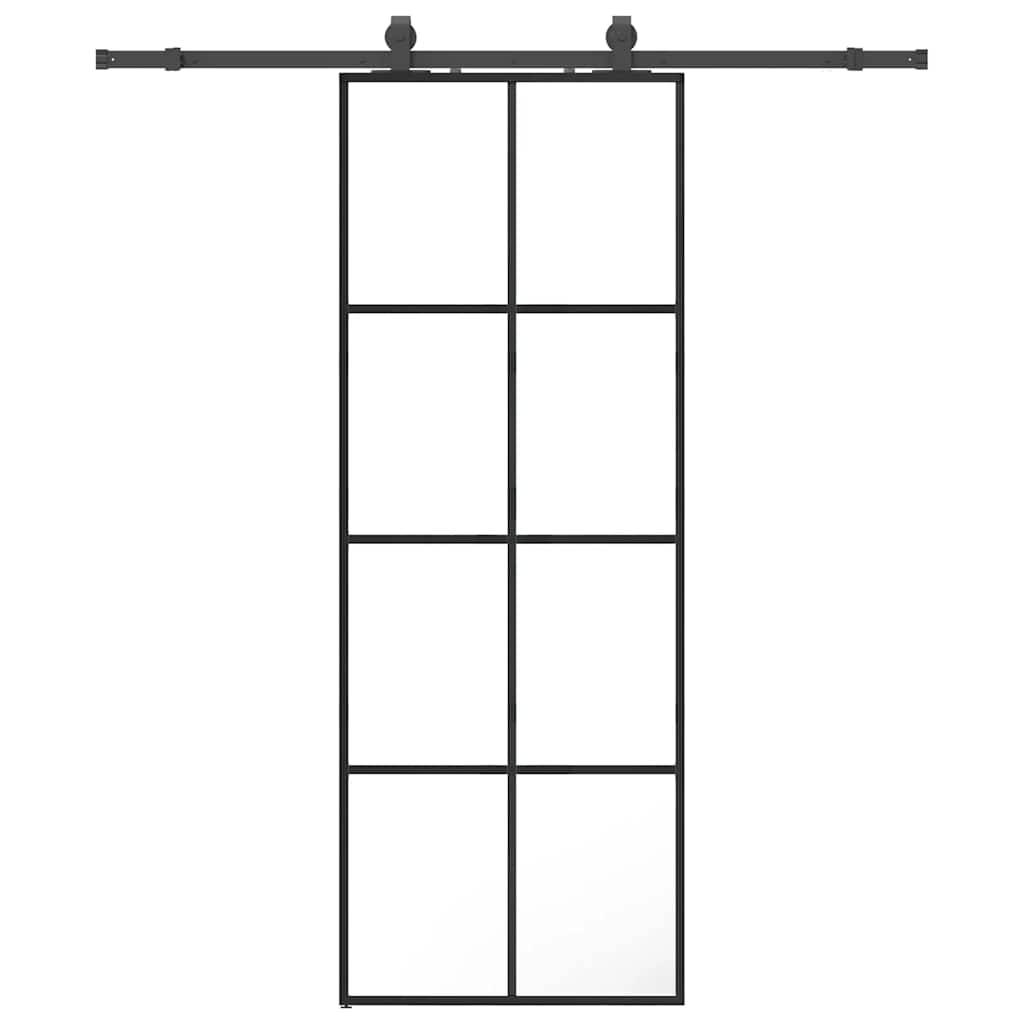 vidaXL Schiebetür mit Beschlag Schwarz 76x205 cm ESG-Glas