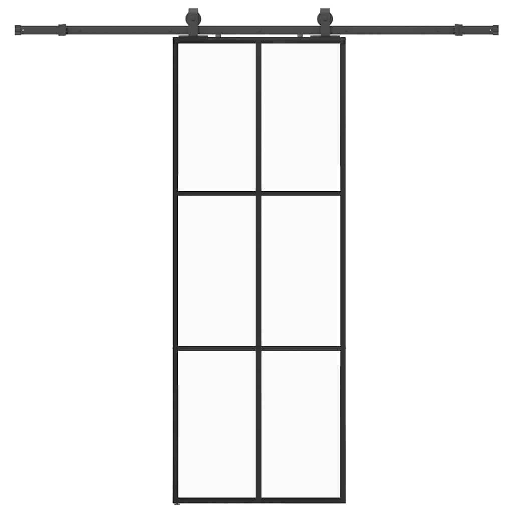 vidaXL Schiebetür mit Beschlag Schwarz 76x205 cm ESG-Glas