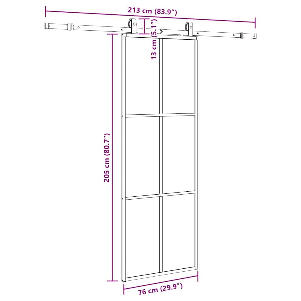 vidaXL Schiebetür mit Beschlag Schwarz 76x205 cm ESG-Glas