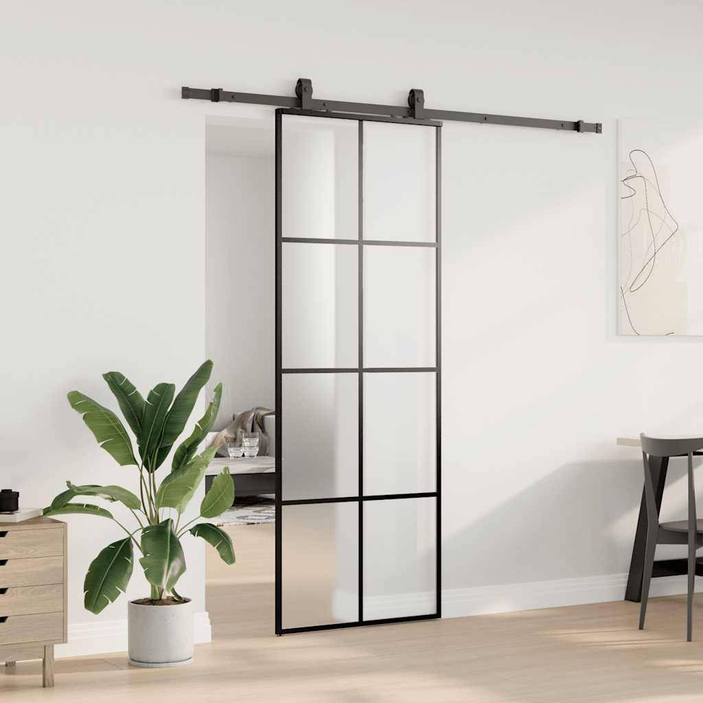 vidaXL Schiebetür mit Beschlag Schwarz 76x205 cm ESG-Glas