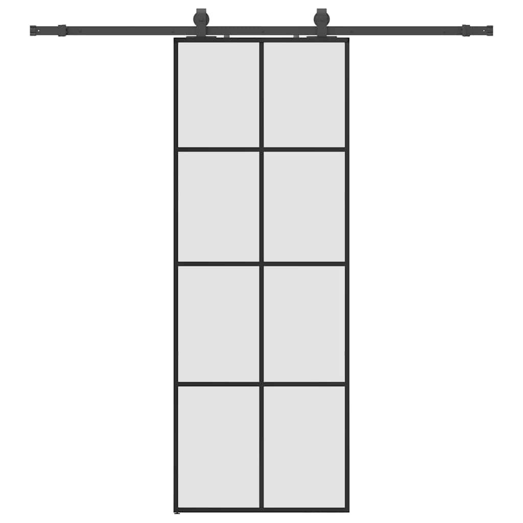 vidaXL Schiebetür mit Beschlag Schwarz 76x205 cm ESG-Glas