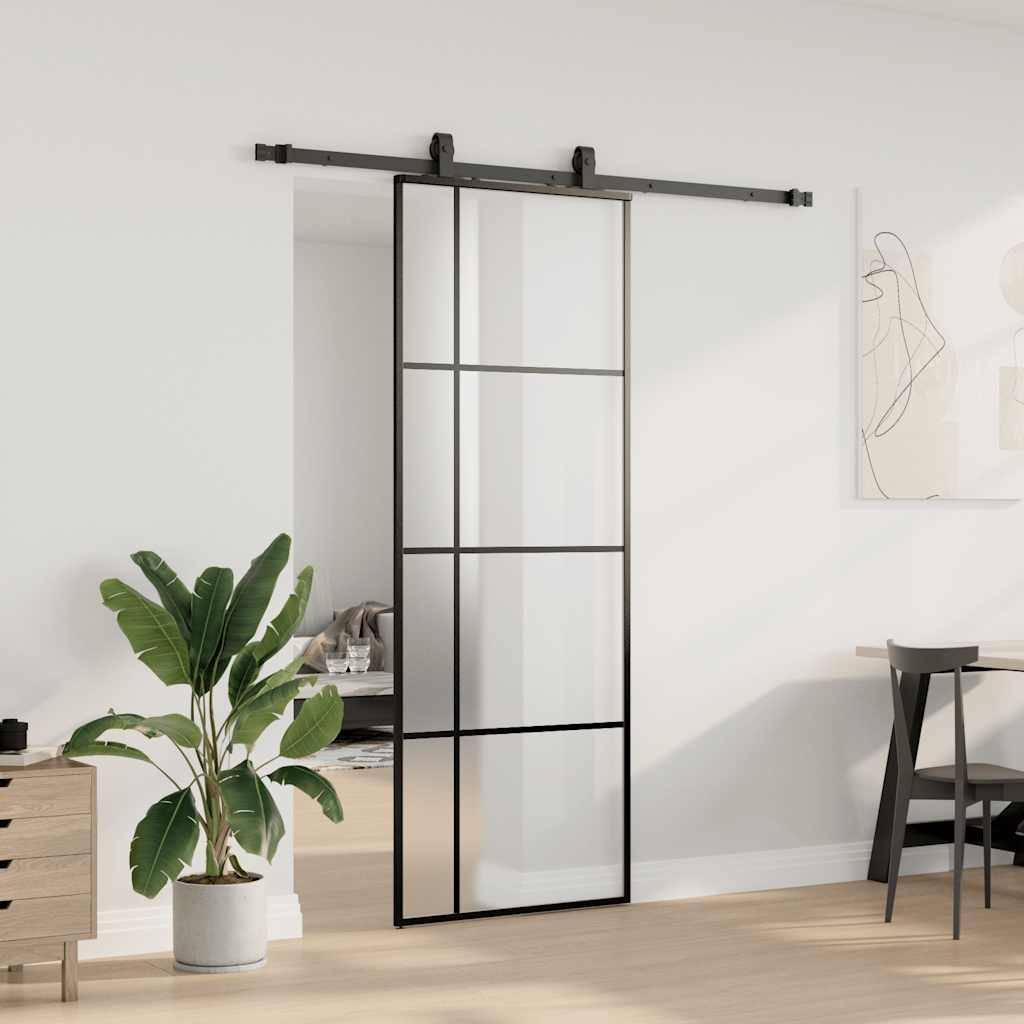 vidaXL Schiebetür mit Beschlag Schwarz 76x205 cm ESG-Glas