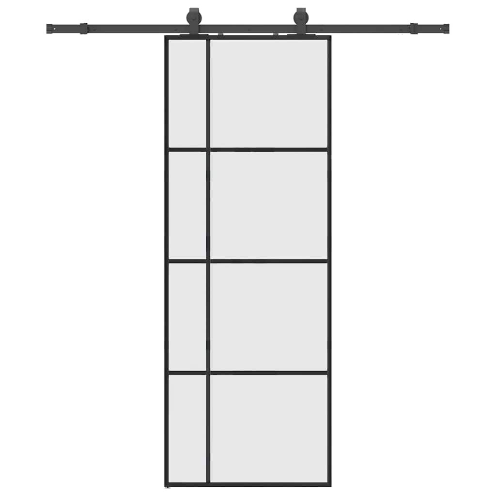 vidaXL Schiebetür mit Beschlag Schwarz 76x205 cm ESG-Glas