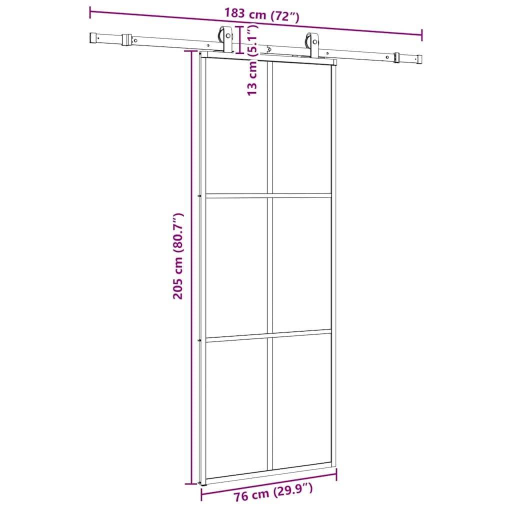 vidaXL Schiebetür mit Beschlag Schwarz 76x205 cm ESG-Glas