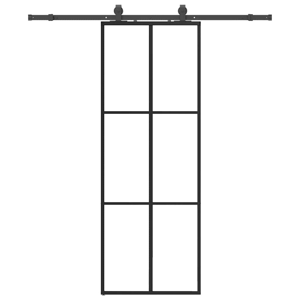 vidaXL Schiebetür mit Beschlag Schwarz 76x205 cm ESG-Glas