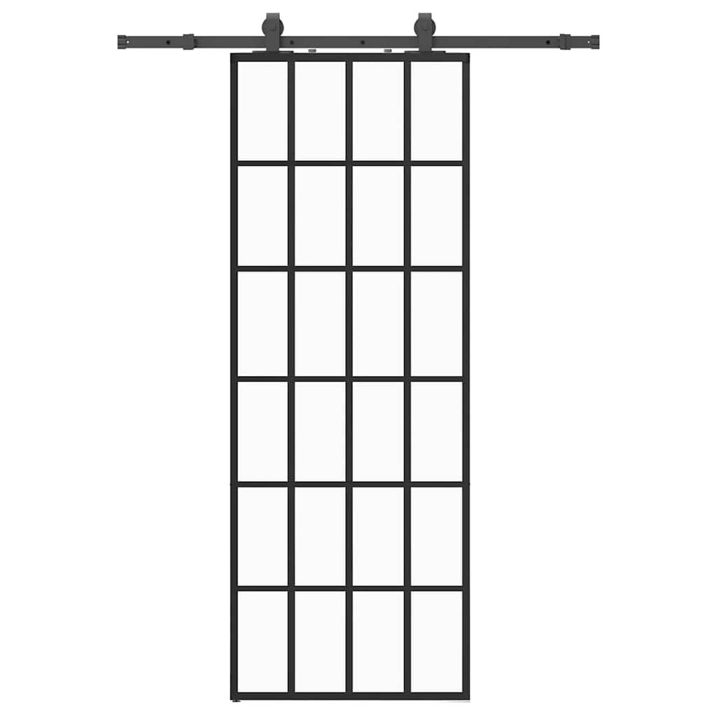 vidaXL Schiebetür mit Beschlag Schwarz 76x205 cm ESG-Glas
