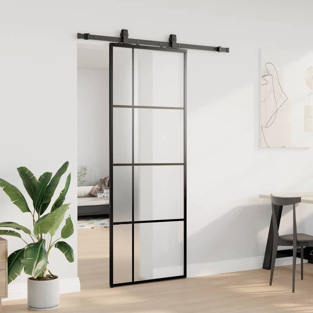 vidaXL Schiebetür mit Beschlag Schwarz 76x205 cm ESG-Glas
