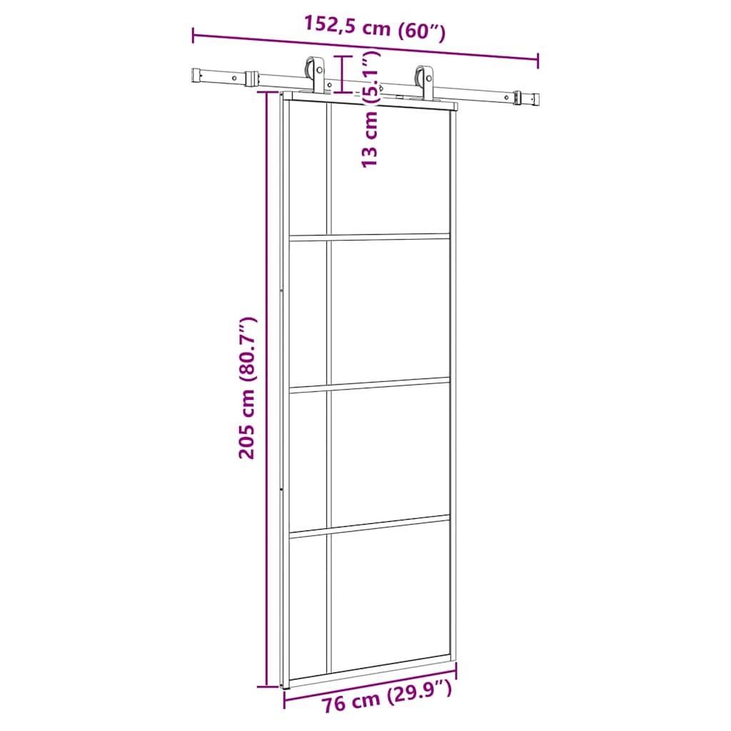 vidaXL Schiebetür mit Beschlag Schwarz 76x205 cm ESG-Glas