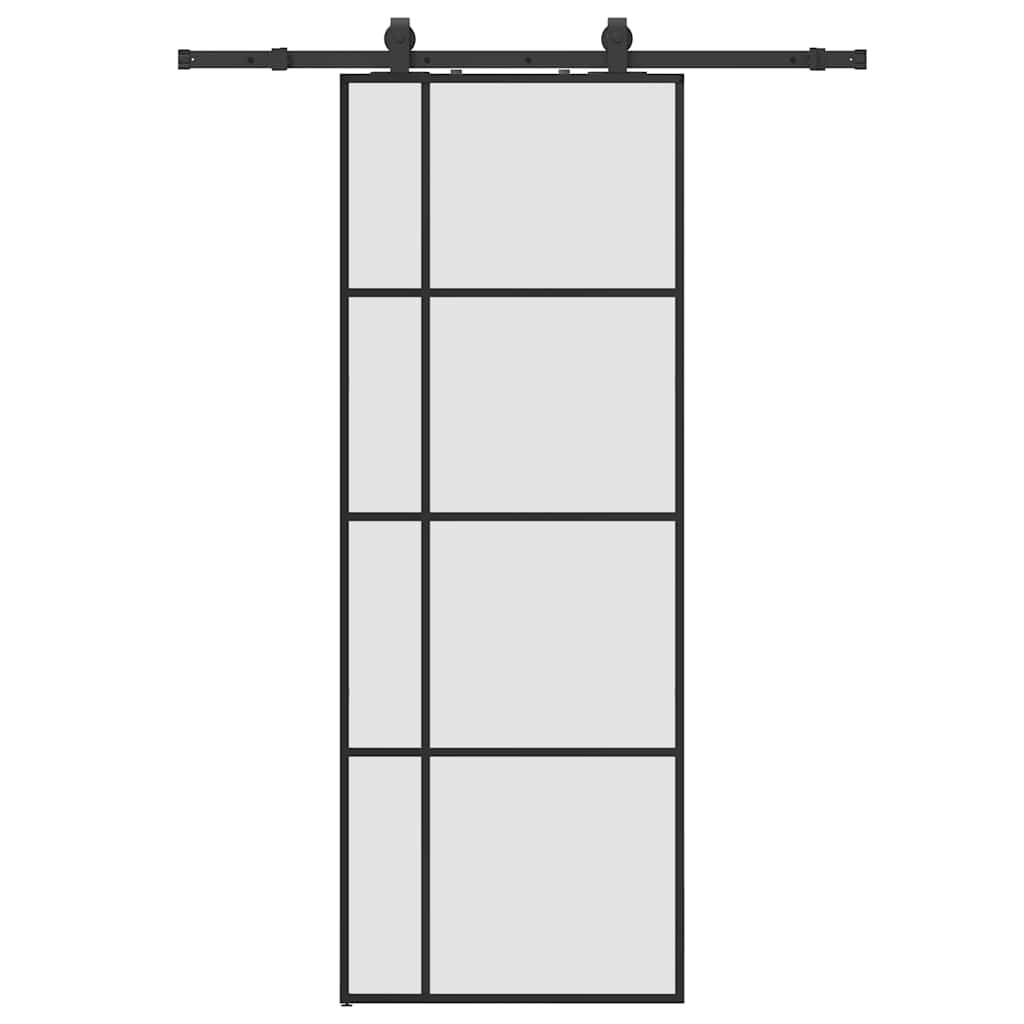 vidaXL Schiebetür mit Beschlag Schwarz 76x205 cm ESG-Glas