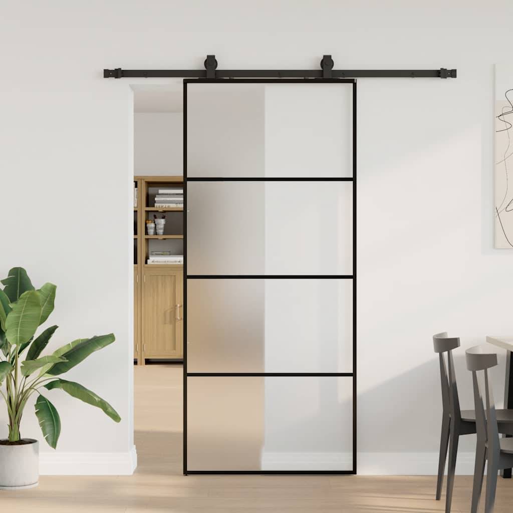 vidaXL Schiebetür mit Beschlag Schwarz 90x205 cm ESG-Glas