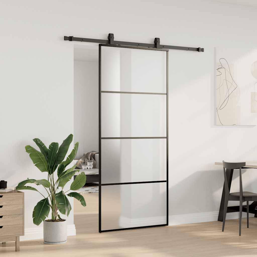 vidaXL Schiebetür mit Beschlag Schwarz 90x205 cm ESG-Glas