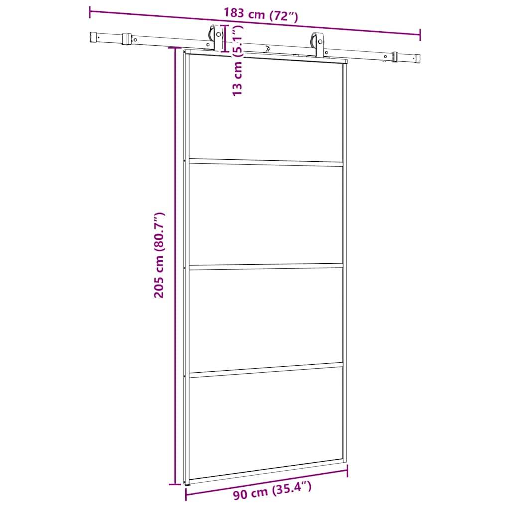 vidaXL Schiebetür mit Beschlag Schwarz 90x205 cm ESG-Glas