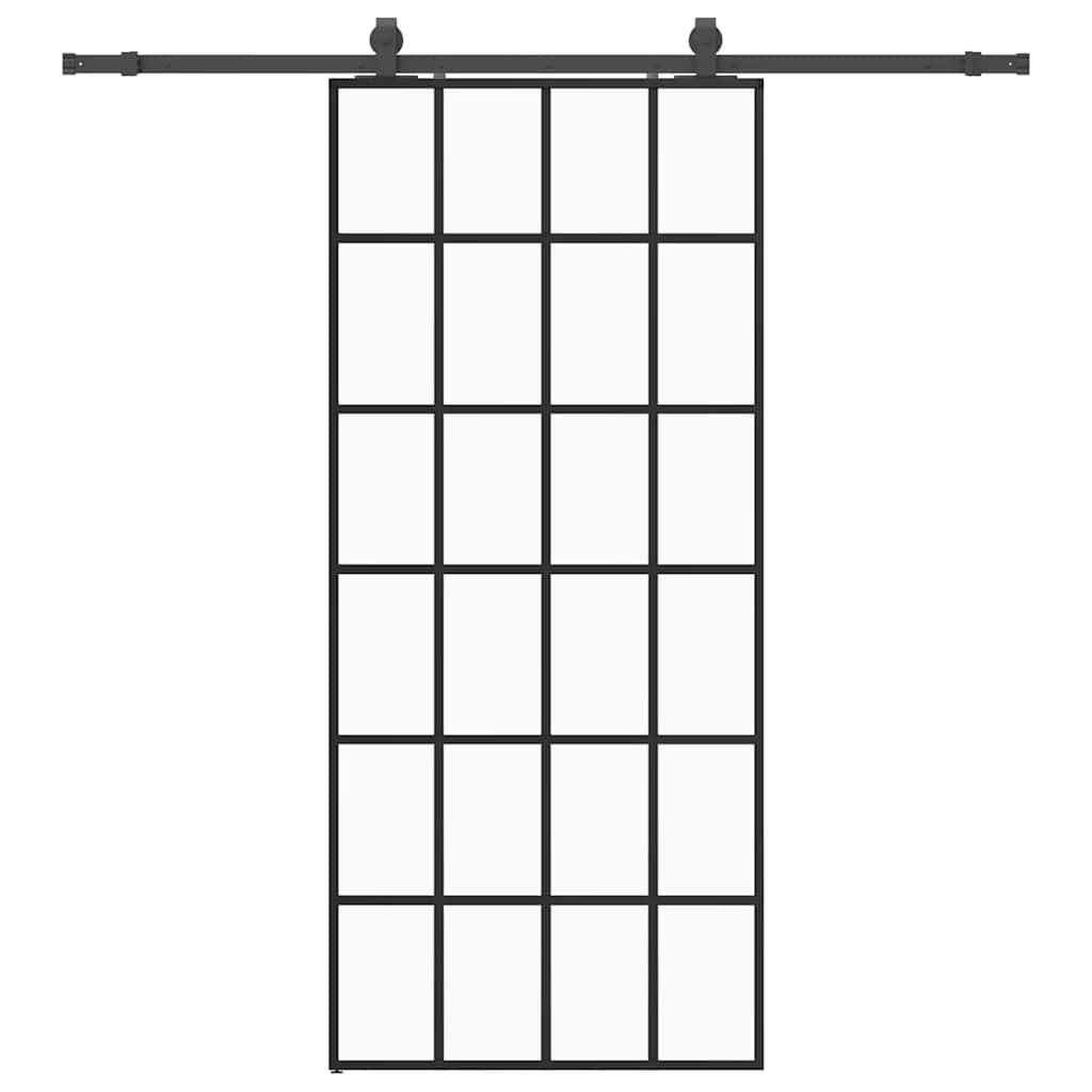 vidaXL Schiebetür mit Beschlag Schwarz 90x205 cm ESG-Glas