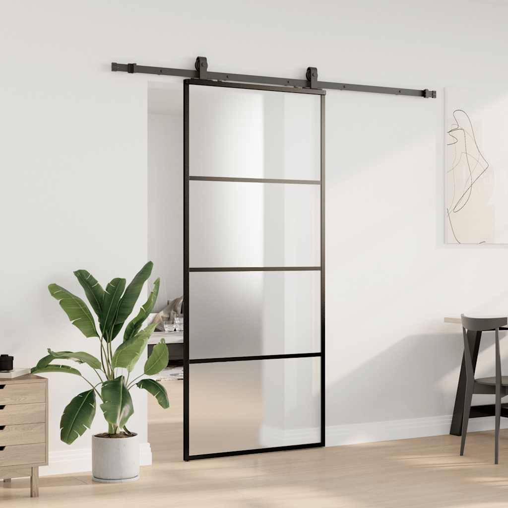 vidaXL Schiebetür mit Beschlag Schwarz 90x205 cm ESG-Glas